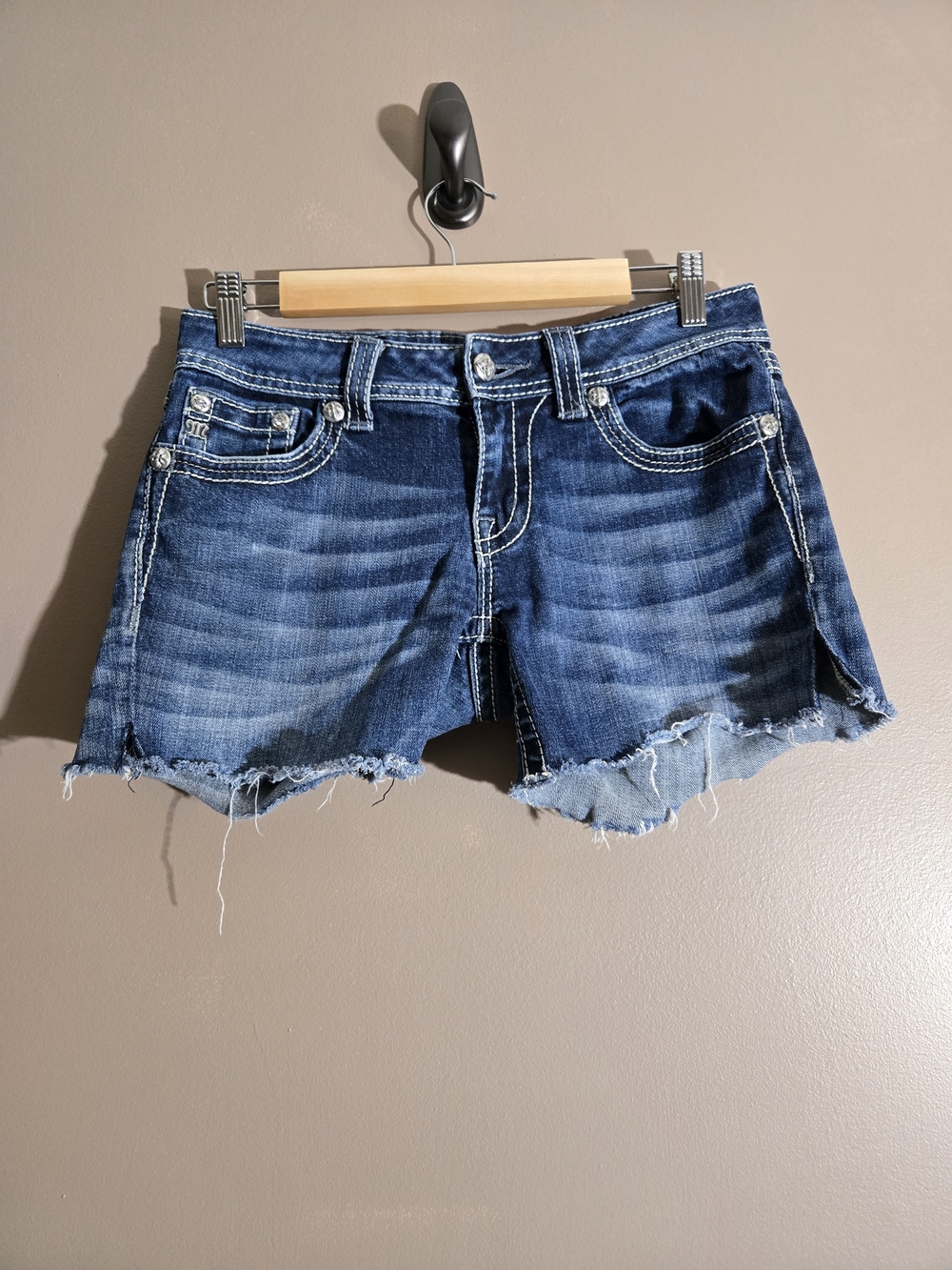 Miss Me Embroidered Bling Cut Off Denim Shorts 28
